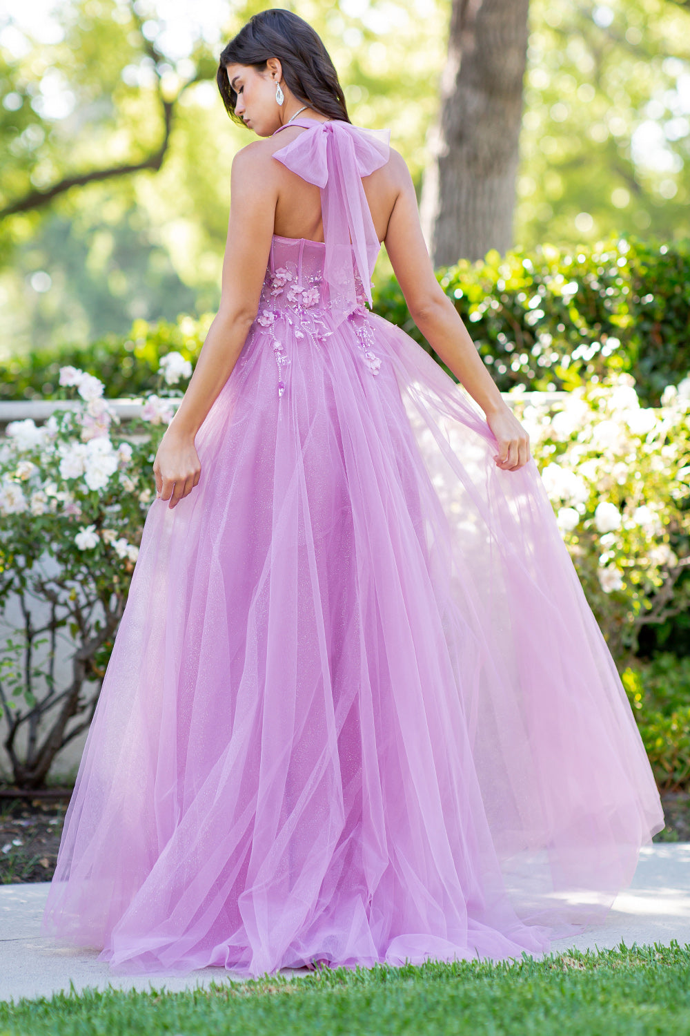 3D Floral Halter A-Line Slit Party Dress by Cinderella Couture USA AS8076J