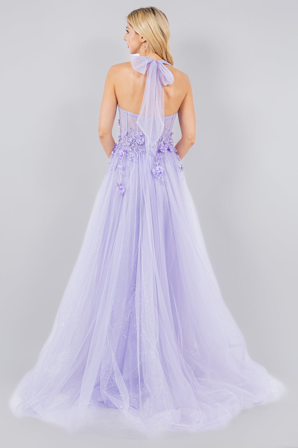 3D Floral Halter A-Line Slit Party Dress by Cinderella Couture USA AS8076J