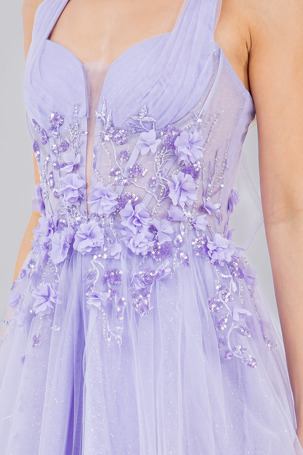 3D Floral Halter A-Line Slit Party Dress by Cinderella Couture USA AS8076J