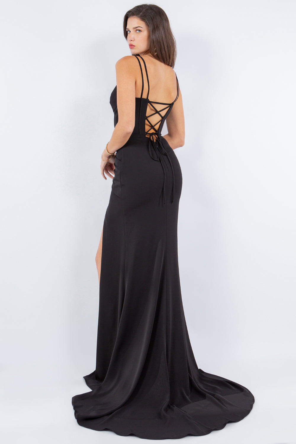 Fitted Sleeveless Corset Slit Party Dress by Cinderella Couture USA AS8091J