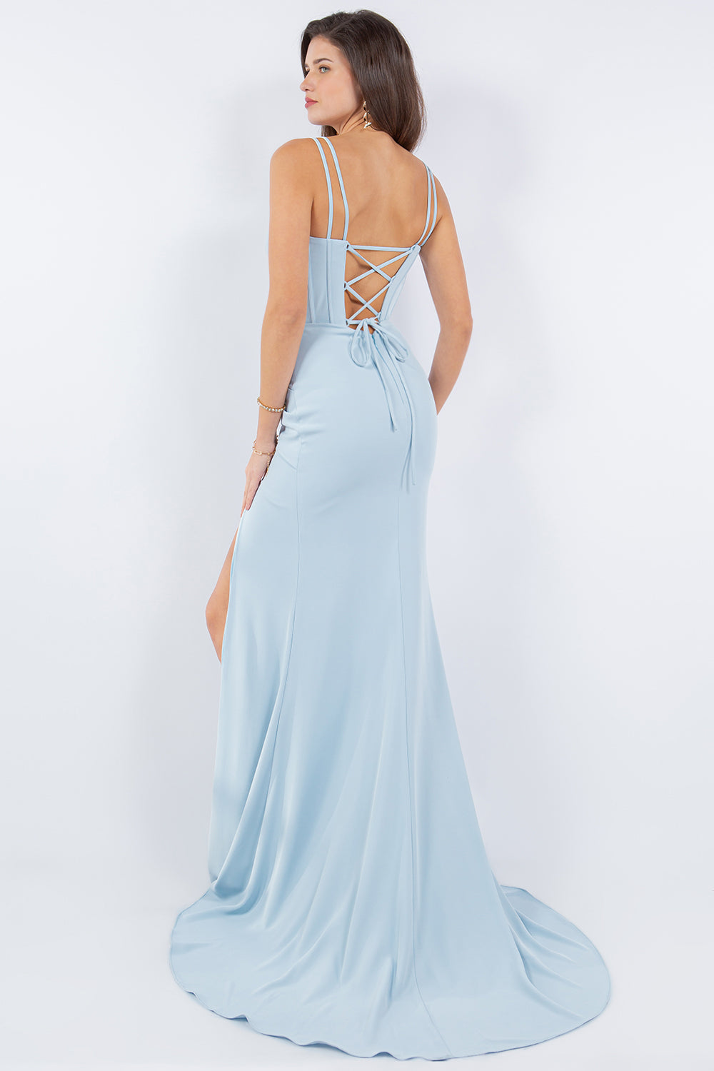 Fitted Sleeveless Corset Slit Party Dress by Cinderella Couture USA AS8091J