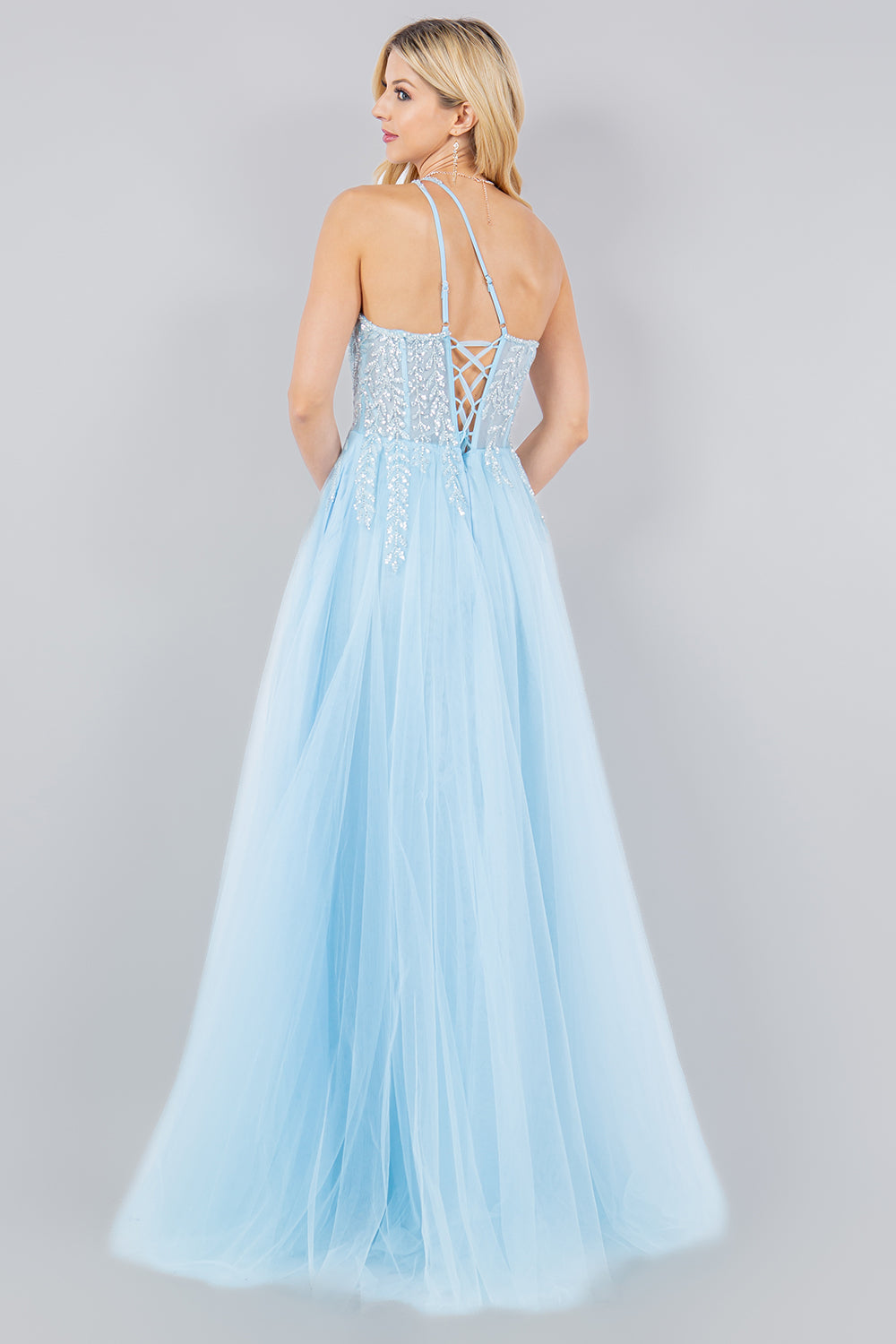 Sequin Tulle A-Line Leg Slit Party Dress by Cinderella Couture USA AS8118J