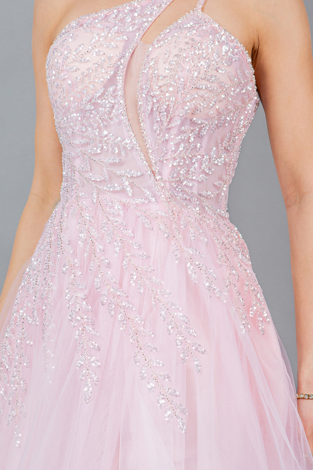 Sequin Tulle A-Line Leg Slit Party Dress by Cinderella Couture USA AS8118J