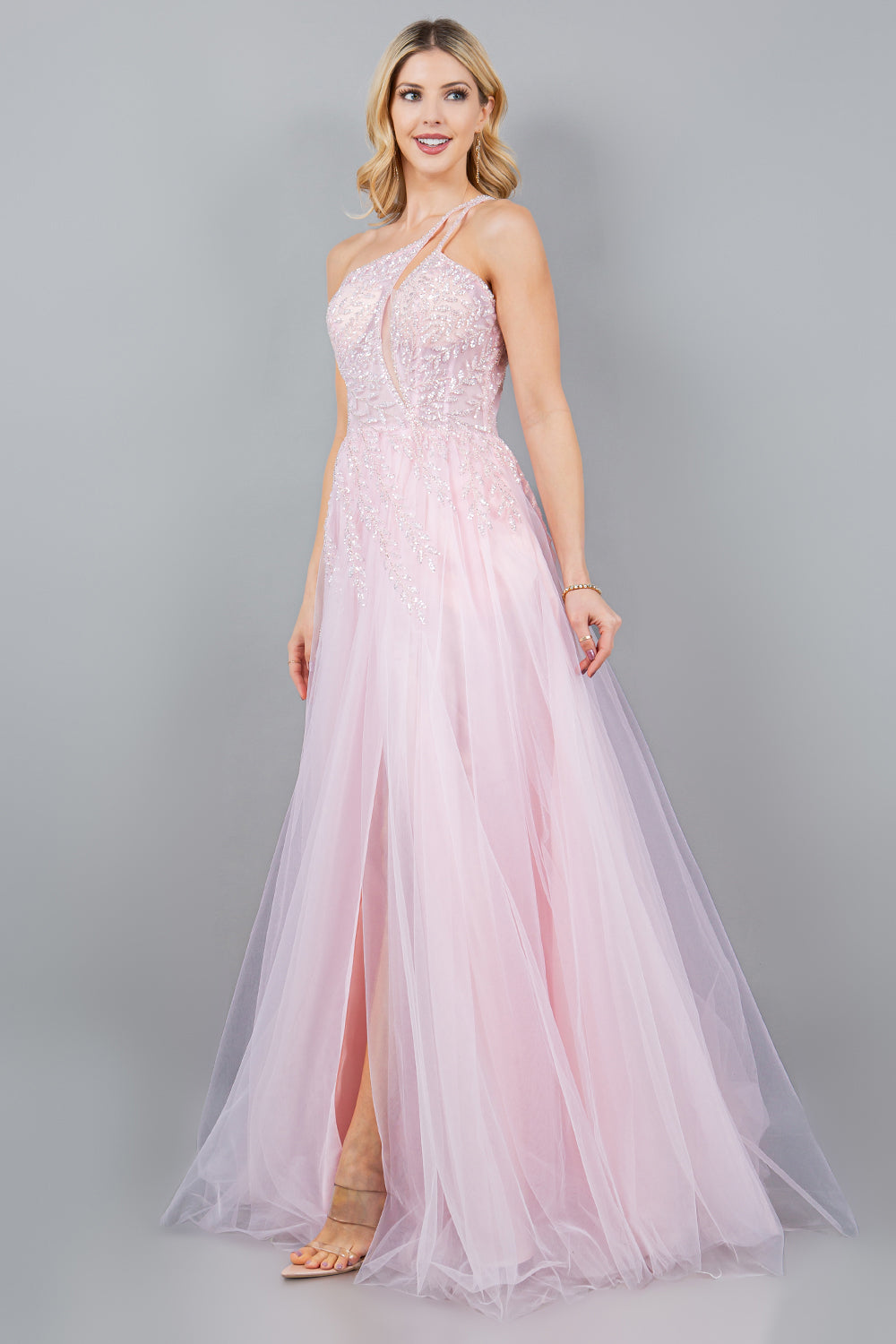 Sequin Tulle A-Line Leg Slit Party Dress by Cinderella Couture USA AS8118J