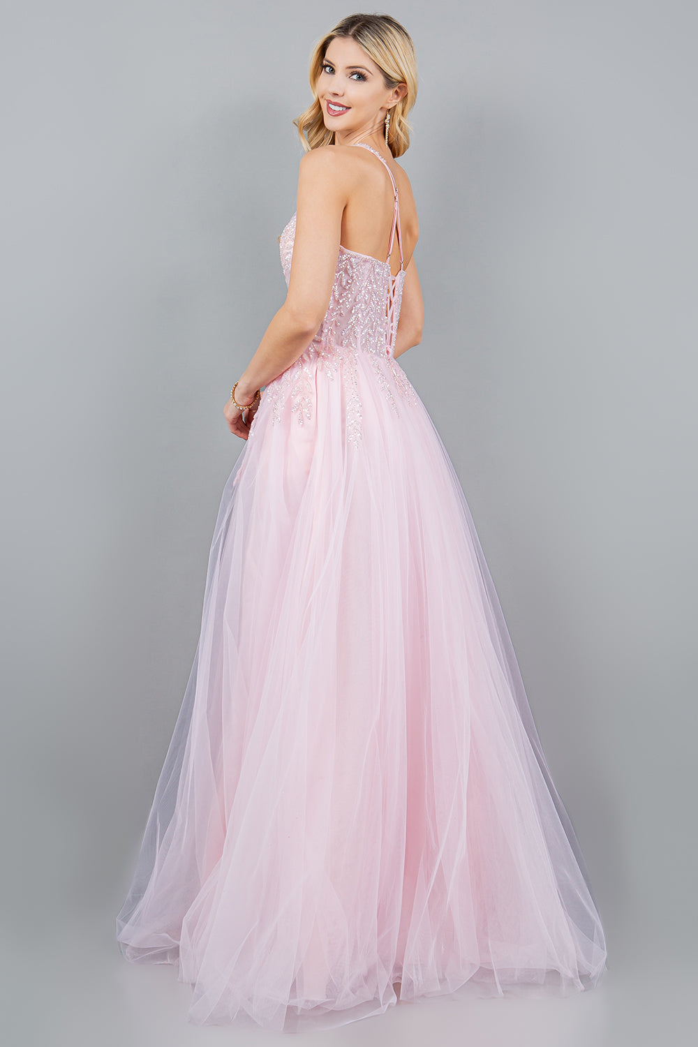 Sequin Tulle A-Line Leg Slit Party Dress by Cinderella Couture USA AS8118J