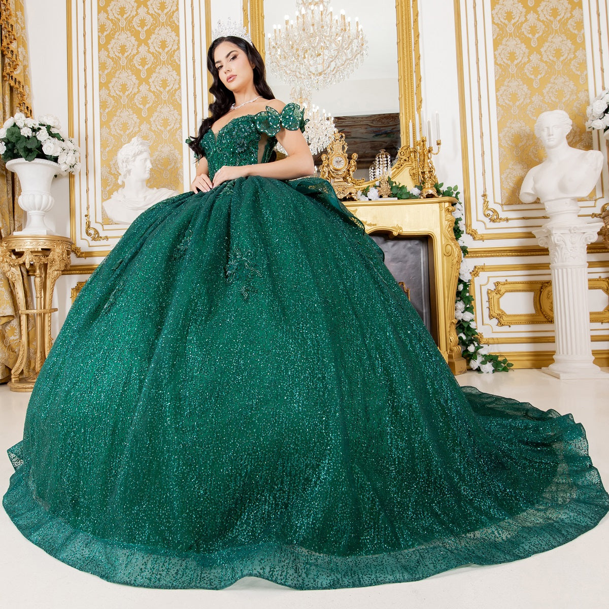 Off Shoulder Butterfly Quinceanera Dress by Cinderella Couture USA AS8120J