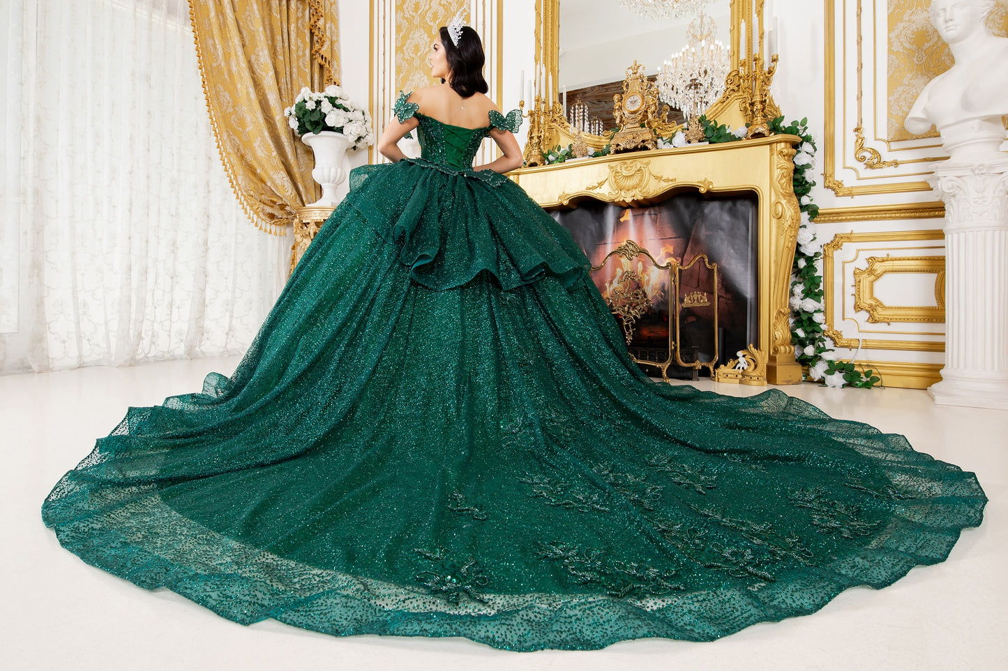 Off Shoulder Butterfly Quinceanera Dress by Cinderella Couture USA AS8120J