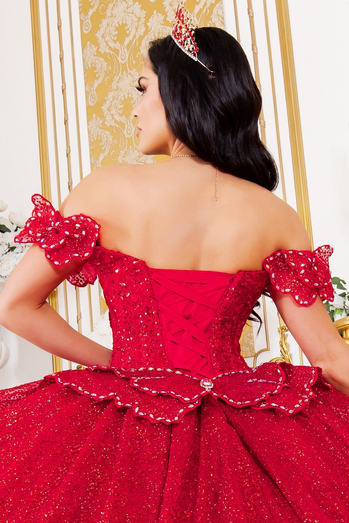 Off Shoulder Butterfly Quinceanera Dress by Cinderella Couture USA AS8120J
