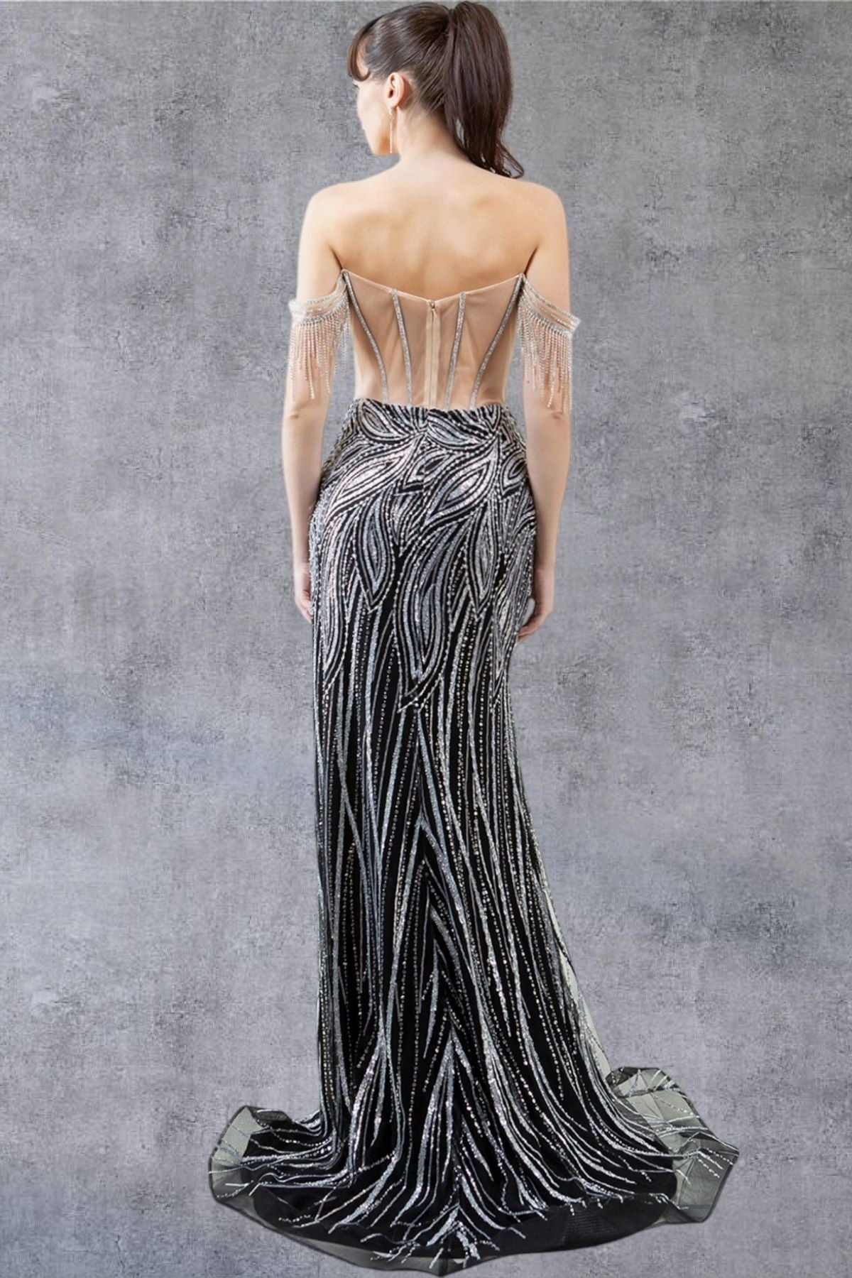 Strapless Off Shoulder Leg Slit Party Dress by Cinderella Couture USA AS8147J