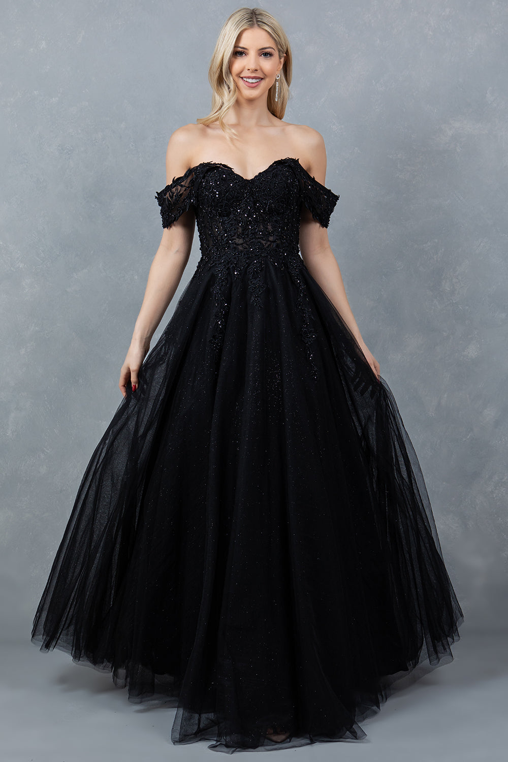Off Shoulder Embroider A-Line Gown by Cinderella Couture USA AS8152J