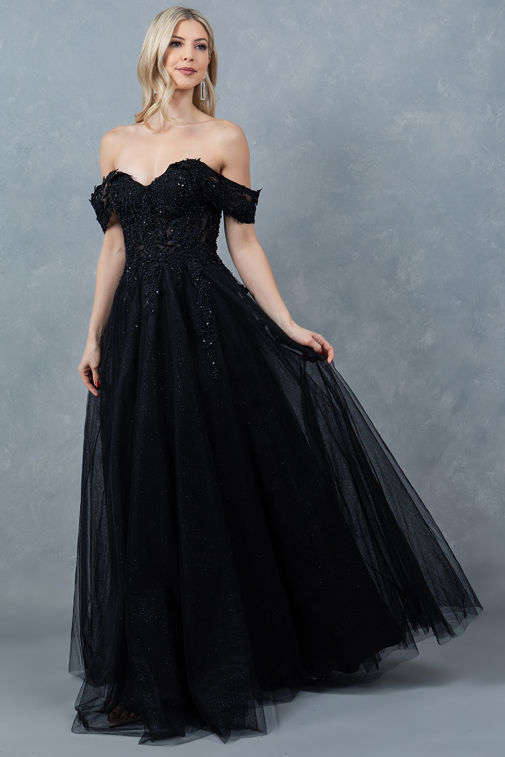 Off Shoulder Embroider A-Line Gown by Cinderella Couture USA AS8152J