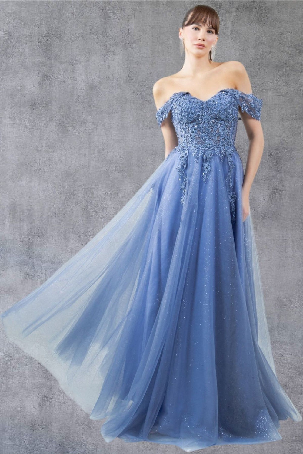Off Shoulder Embroider A-Line Gown by Cinderella Couture USA AS8152J