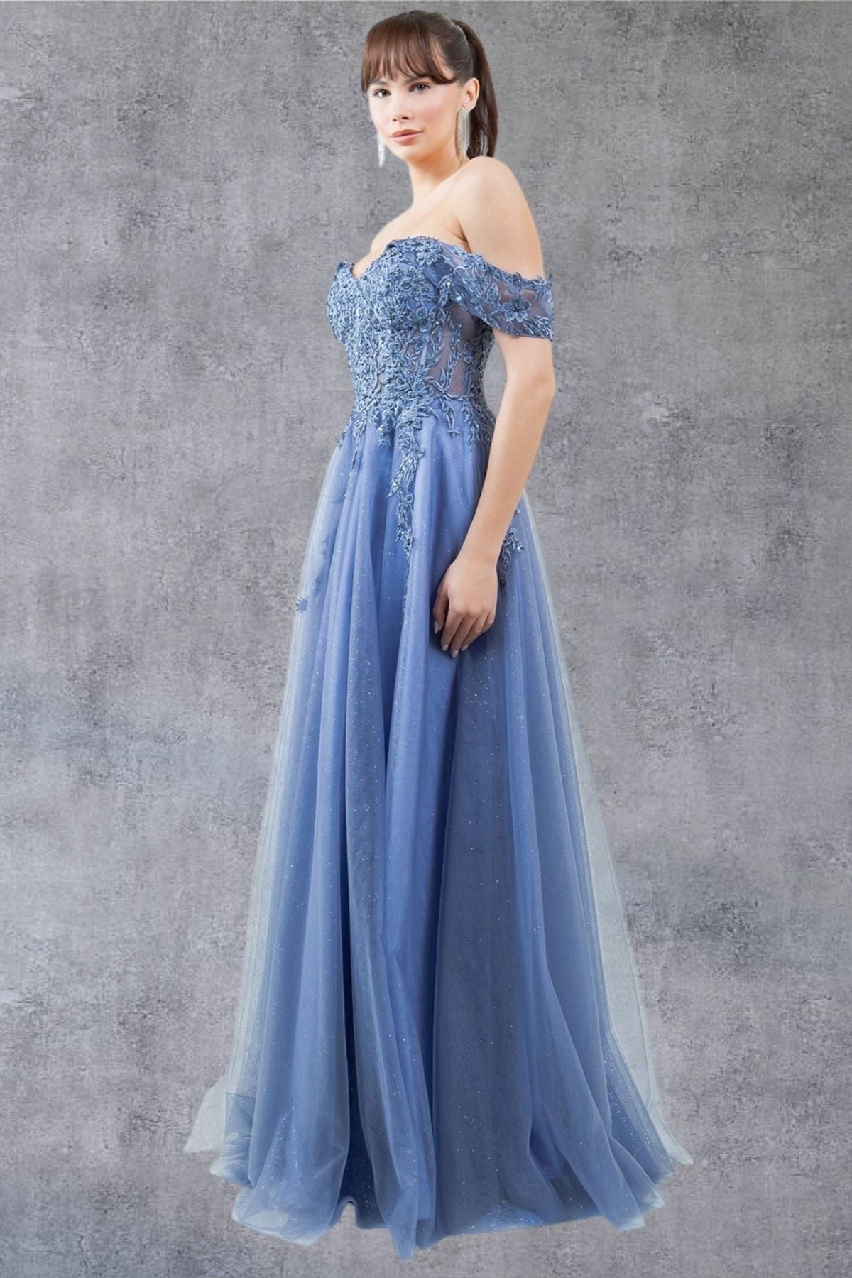 Off Shoulder Embroider A-Line Gown by Cinderella Couture USA AS8152J