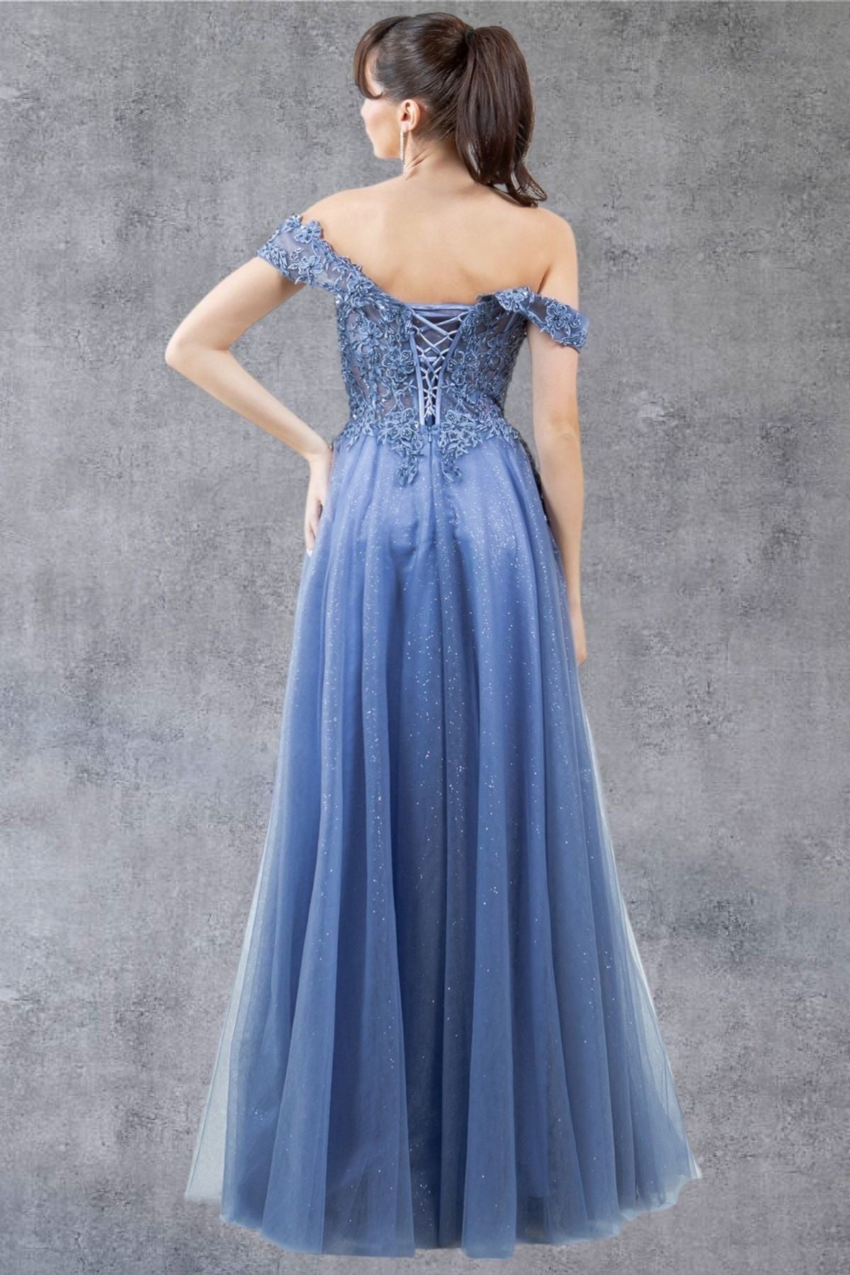 Off Shoulder Embroider A-Line Gown by Cinderella Couture USA AS8152J