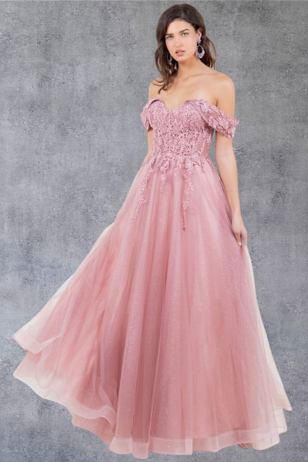 Off Shoulder Embroider A-Line Gown by Cinderella Couture USA AS8152J