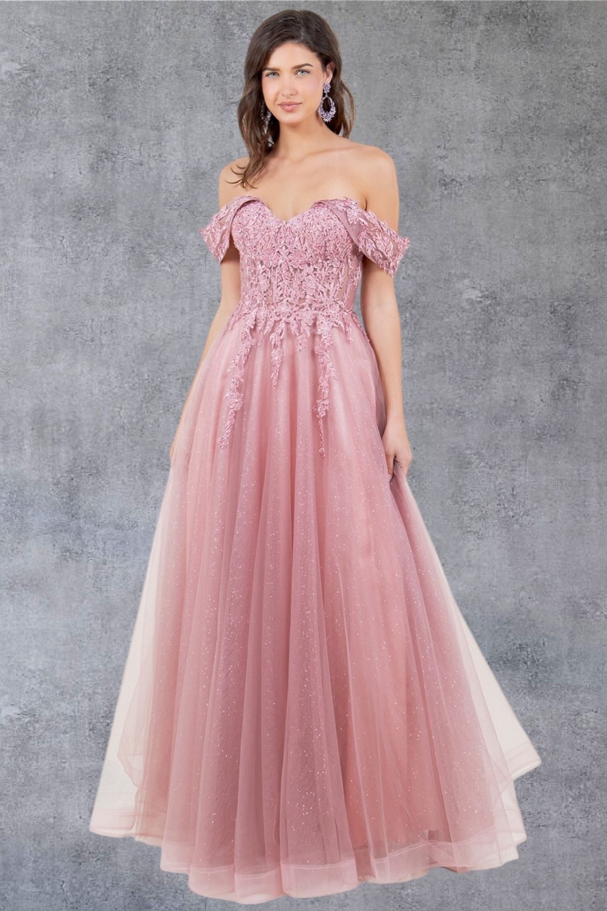 Off Shoulder Embroider A-Line Gown by Cinderella Couture USA AS8152J