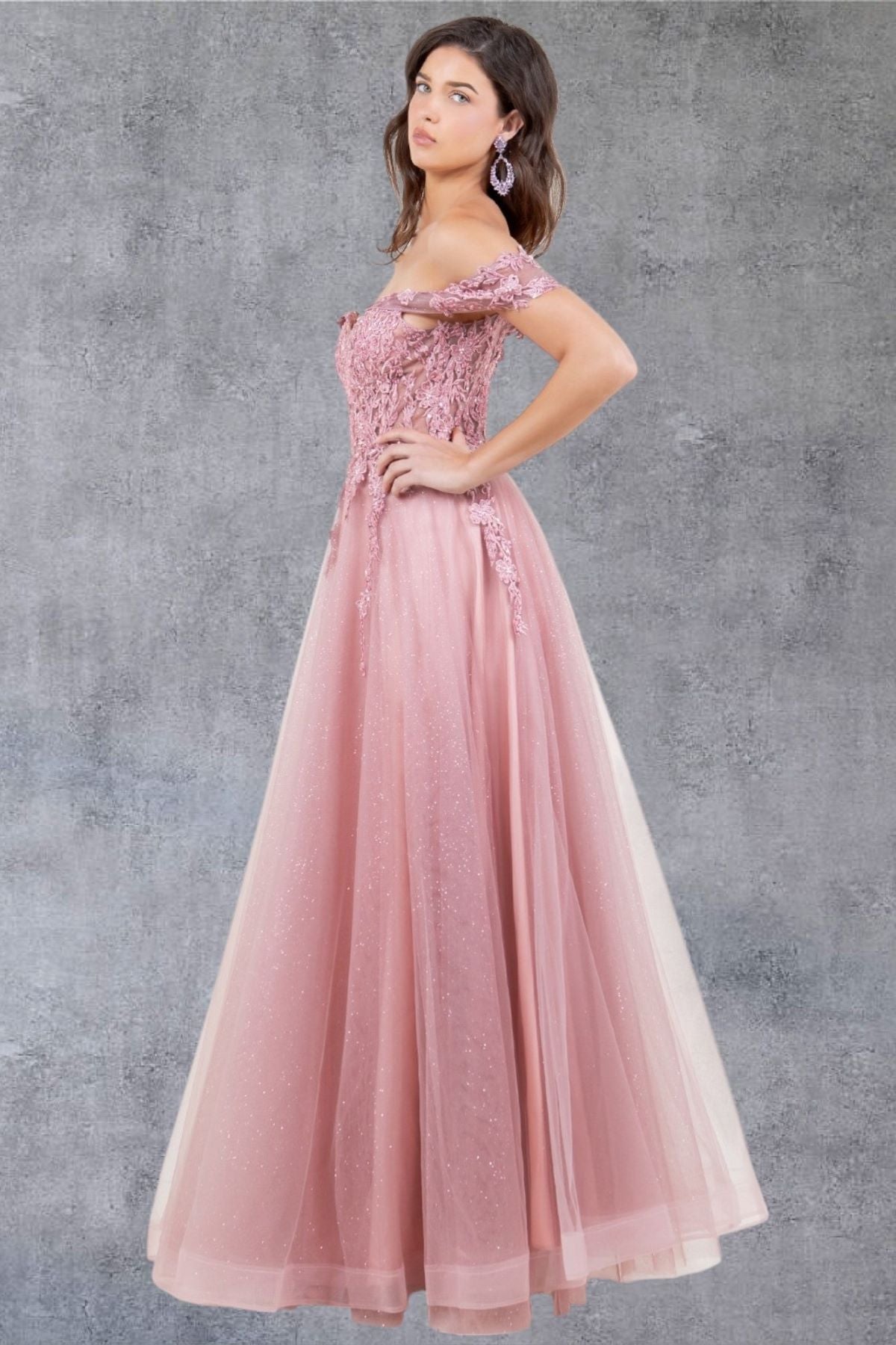 Off Shoulder Embroider A-Line Gown by Cinderella Couture USA AS8152J