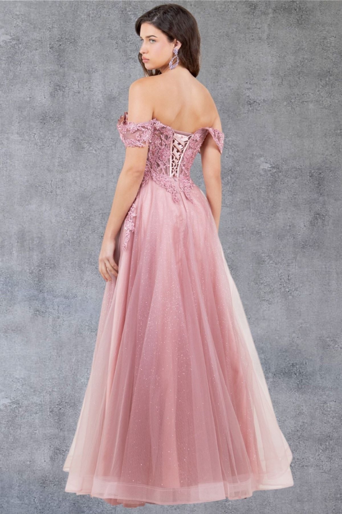 Off Shoulder Embroider A-Line Gown by Cinderella Couture USA AS8152J