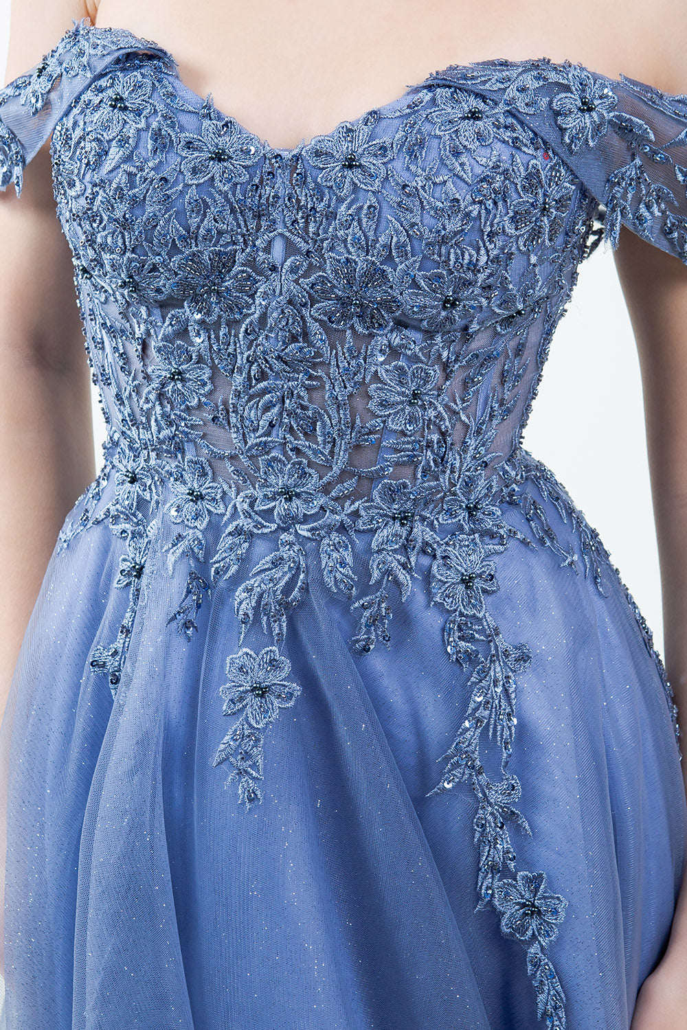 Off Shoulder Embroider A-Line Gown by Cinderella Couture USA AS8152J