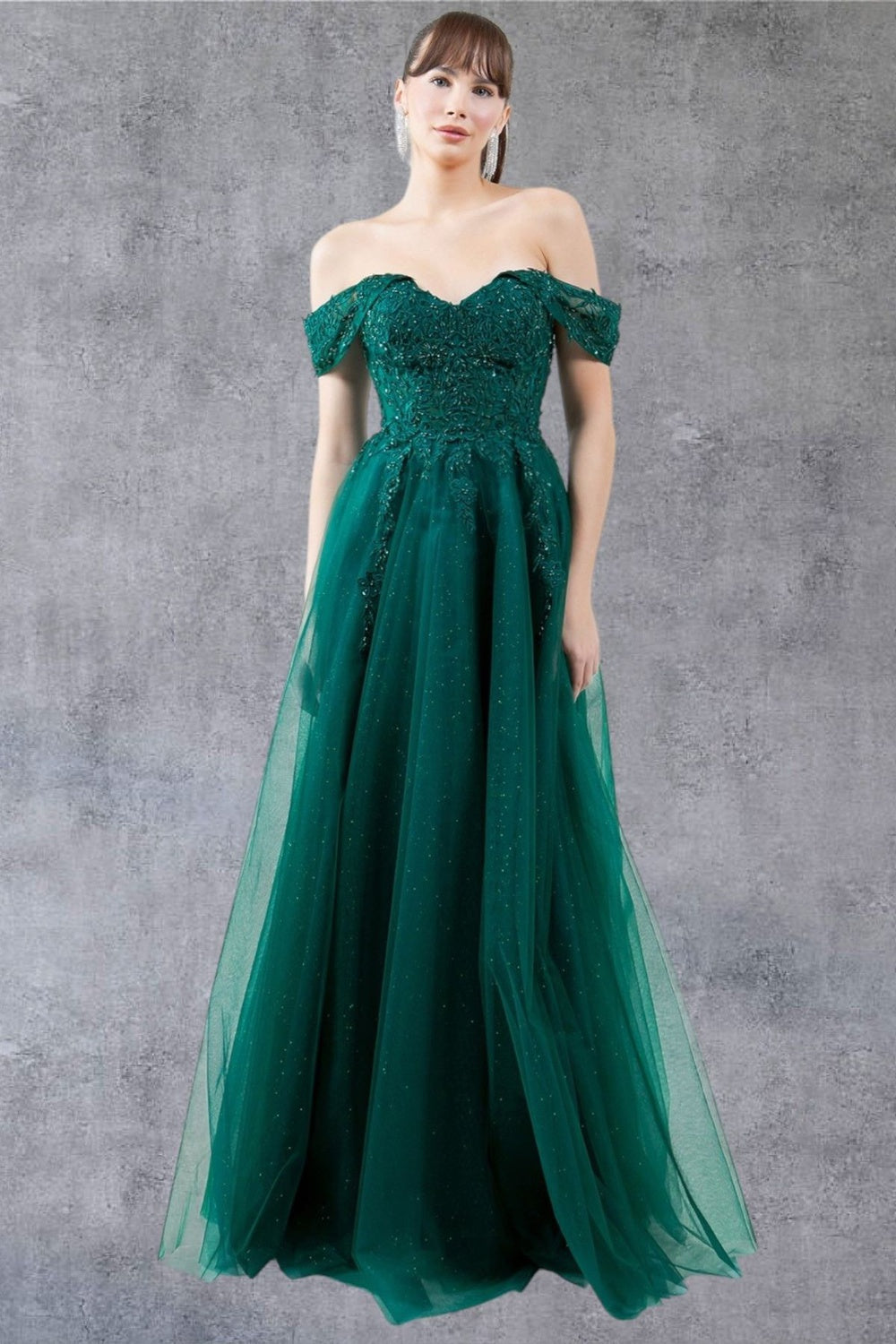 Off Shoulder Embroider A-Line Gown by Cinderella Couture USA AS8152J