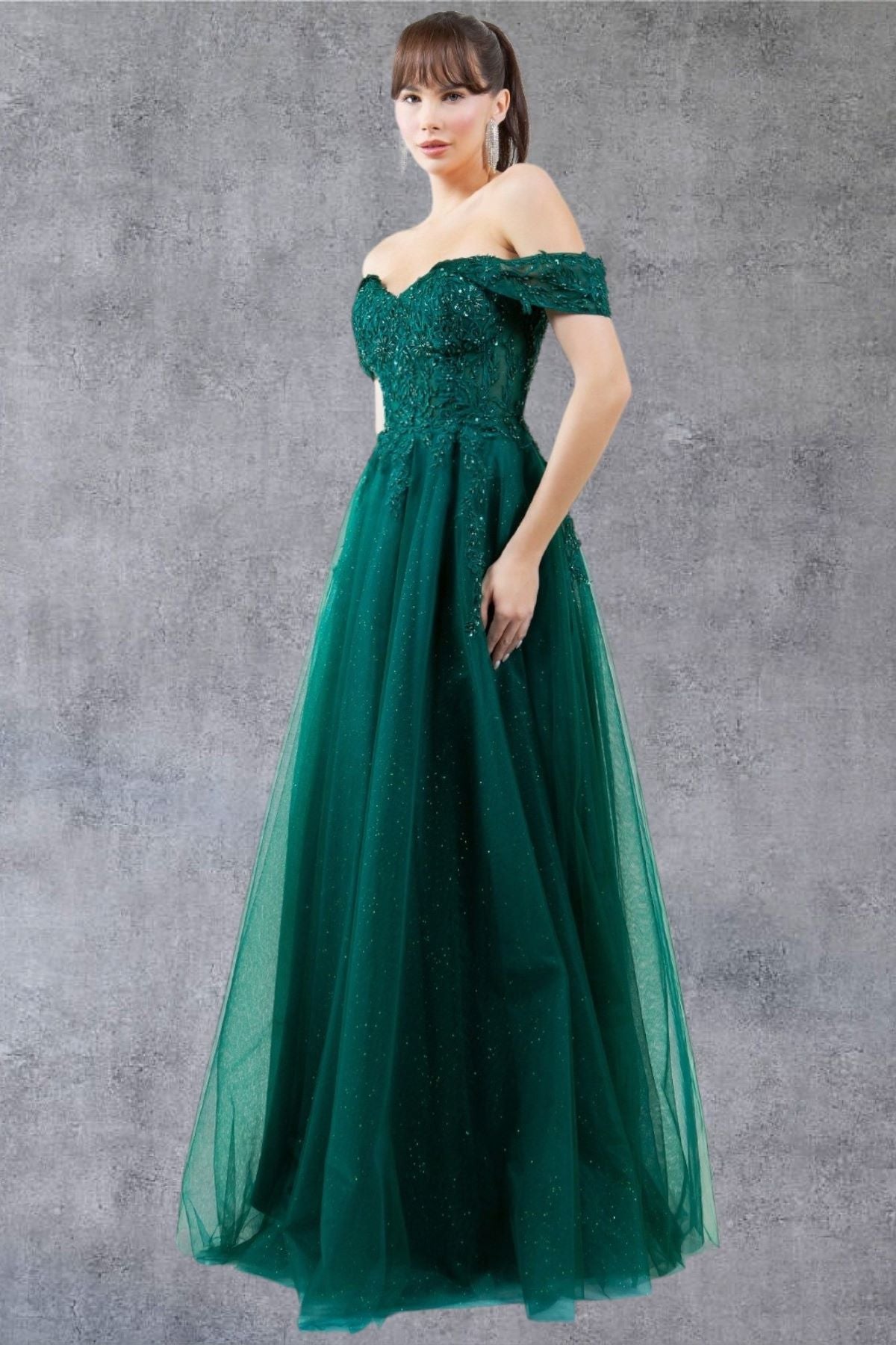 Off Shoulder Embroider A-Line Gown by Cinderella Couture USA AS8152J