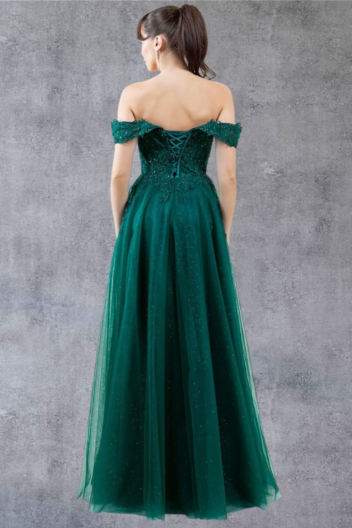 Off Shoulder Embroider A-Line Gown by Cinderella Couture USA AS8152J