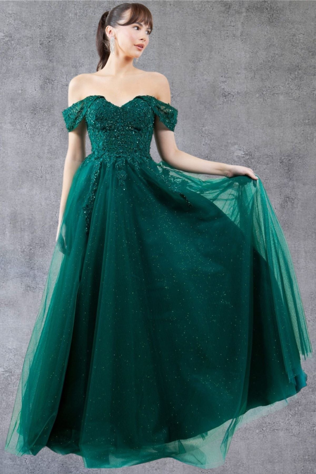 Off Shoulder Embroider A-Line Gown by Cinderella Couture USA AS8152J