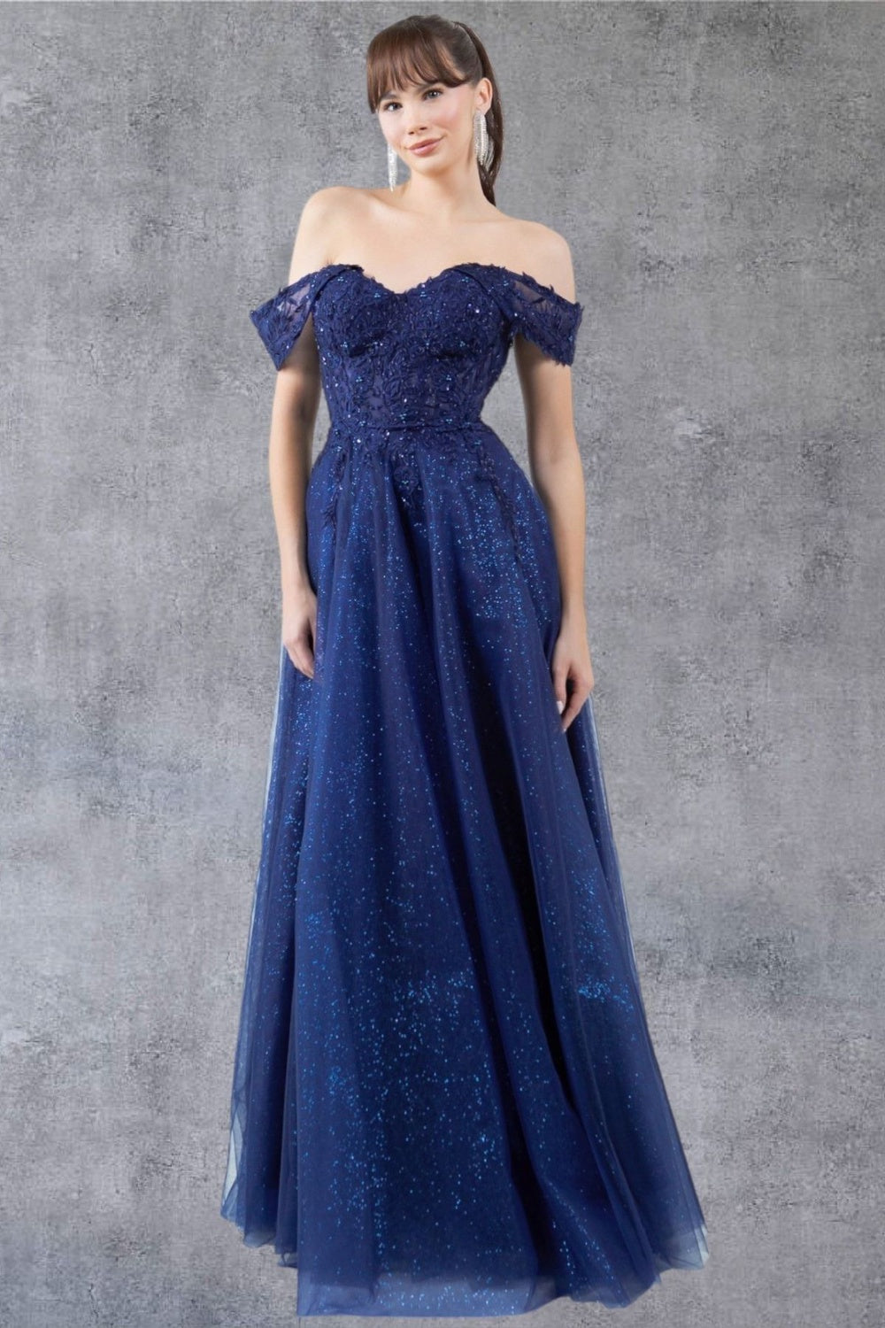 Off Shoulder Embroider A-Line Gown by Cinderella Couture USA AS8152J