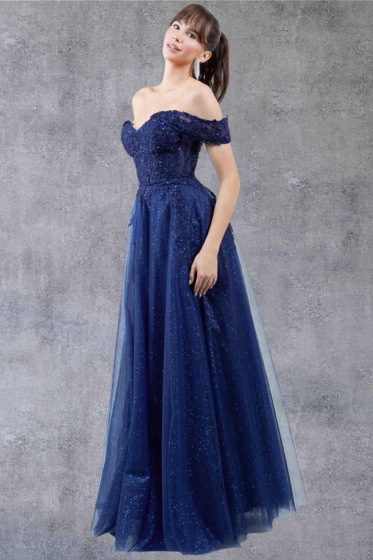 Off Shoulder Embroider A-Line Gown by Cinderella Couture USA AS8152J
