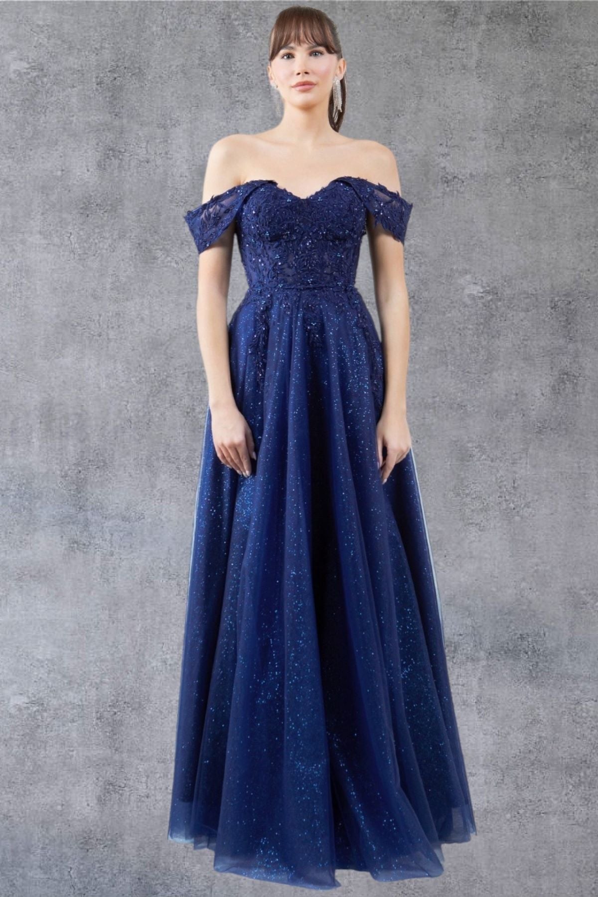 Off Shoulder Embroider A-Line Gown by Cinderella Couture USA AS8152J