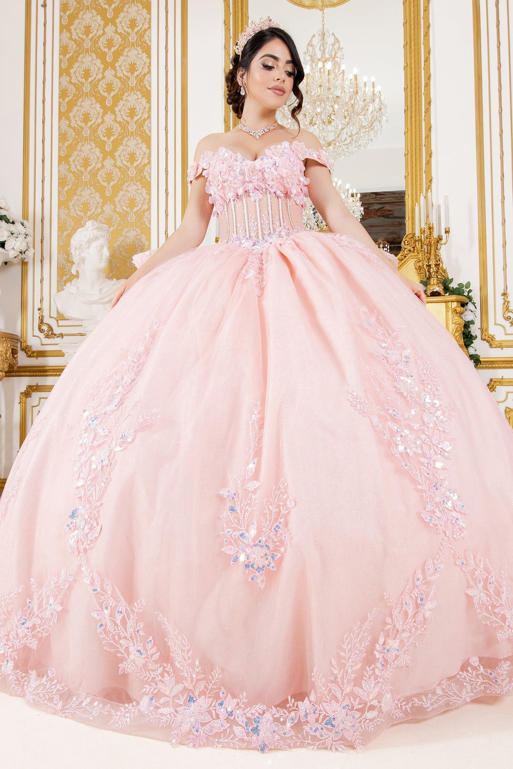 Off Shoulder Sweetheart Neckline Quinceanera Dress by Cinderella Couture USA AS8160J