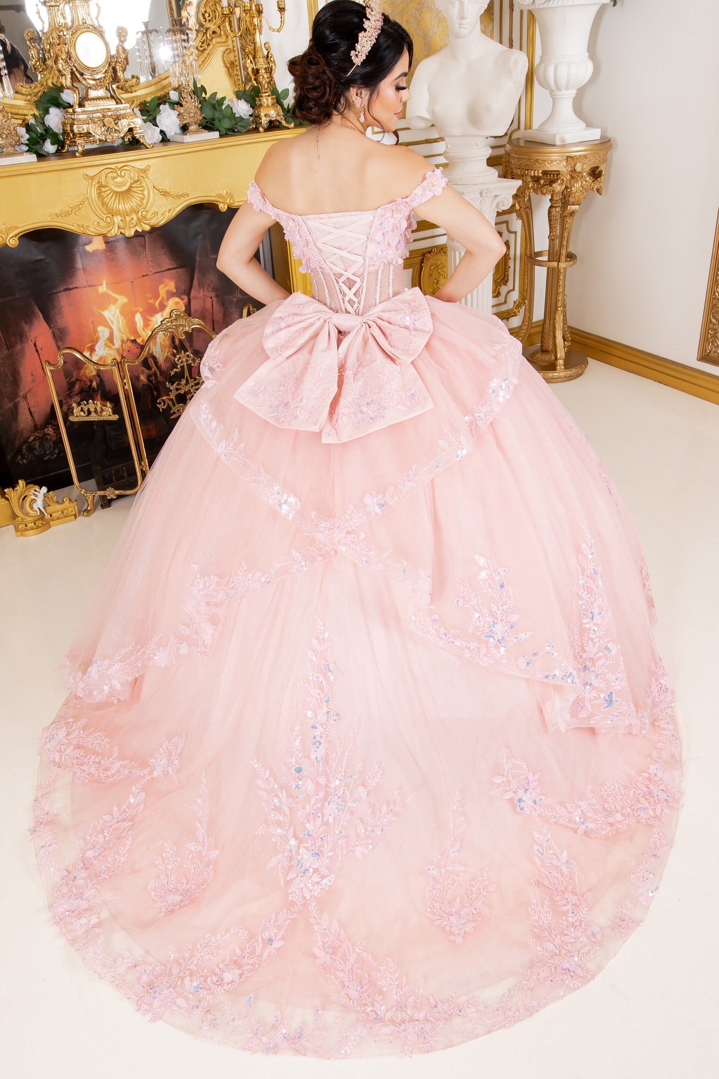 Off Shoulder Sweetheart Neckline Quinceanera Dress by Cinderella Couture USA AS8160J