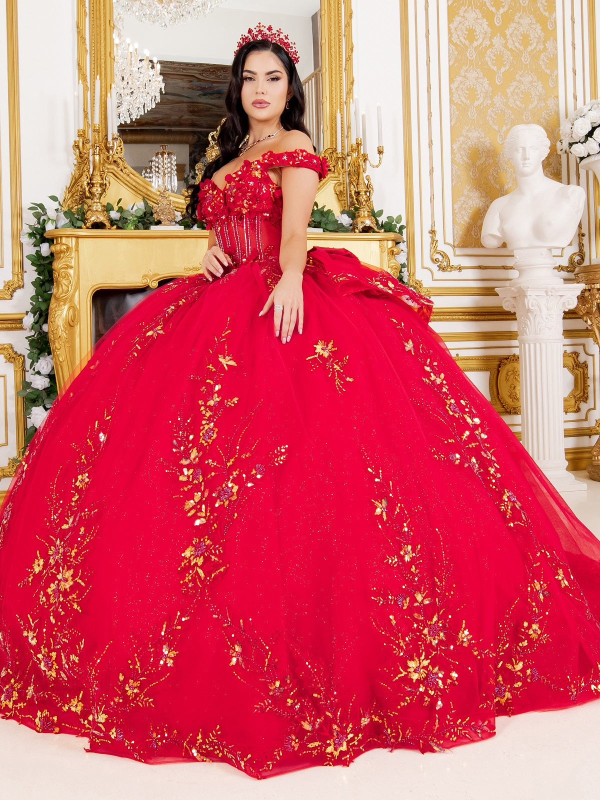 Off Shoulder Sweetheart Neckline Quinceanera Dress by Cinderella Couture USA AS8160J