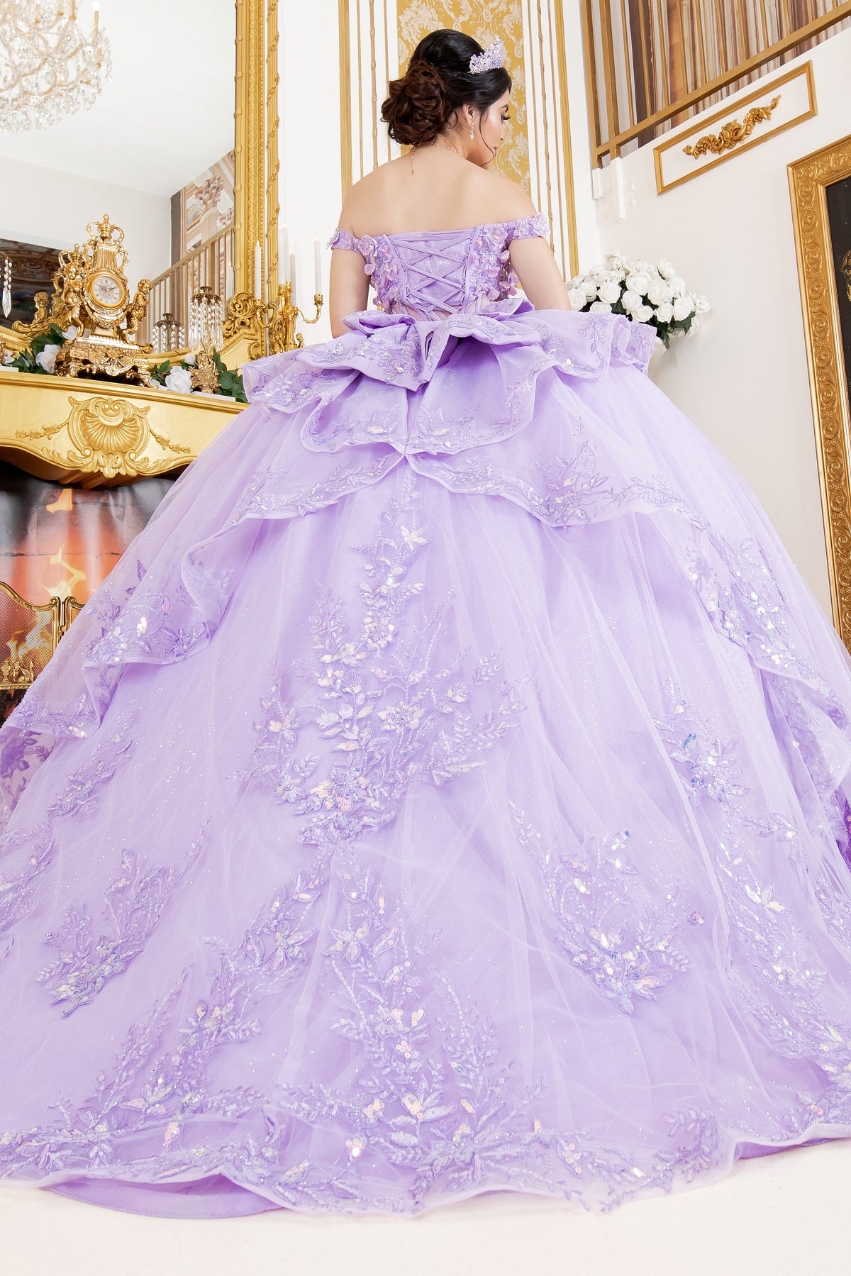 Off Shoulder Sweetheart Neckline Quinceanera Dress by Cinderella Couture USA AS8160J