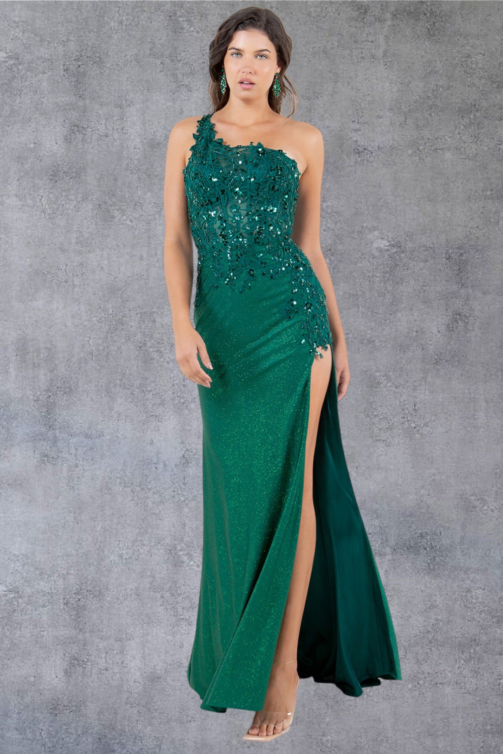 One Shoulder Sequin Leg Slit Party Dress by Cinderella Couture USA AS8162J