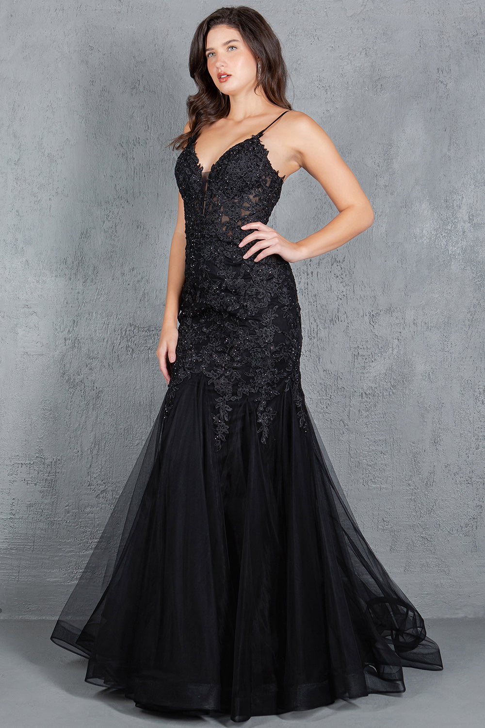 Embroidery V-Neckline Mermaid Party Dress by Cinderella Couture USA AS8178J