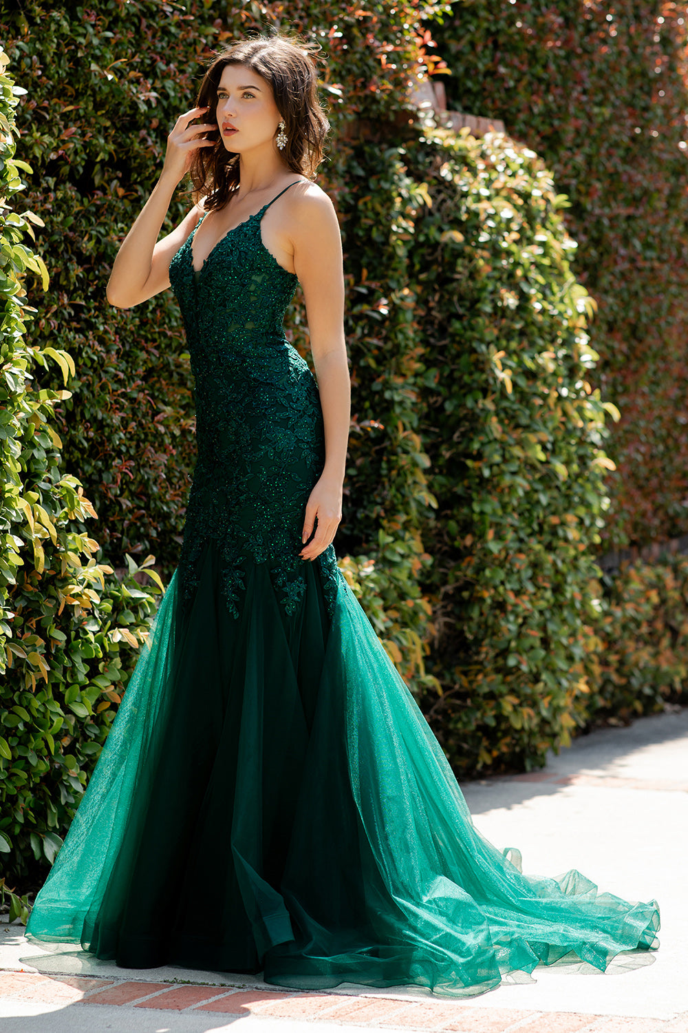 Embroidery V-Neckline Mermaid Party Dress by Cinderella Couture USA AS8178J