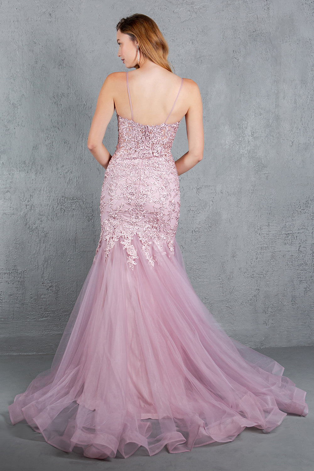 Embroidery V-Neckline Mermaid Party Dress by Cinderella Couture USA AS8178J