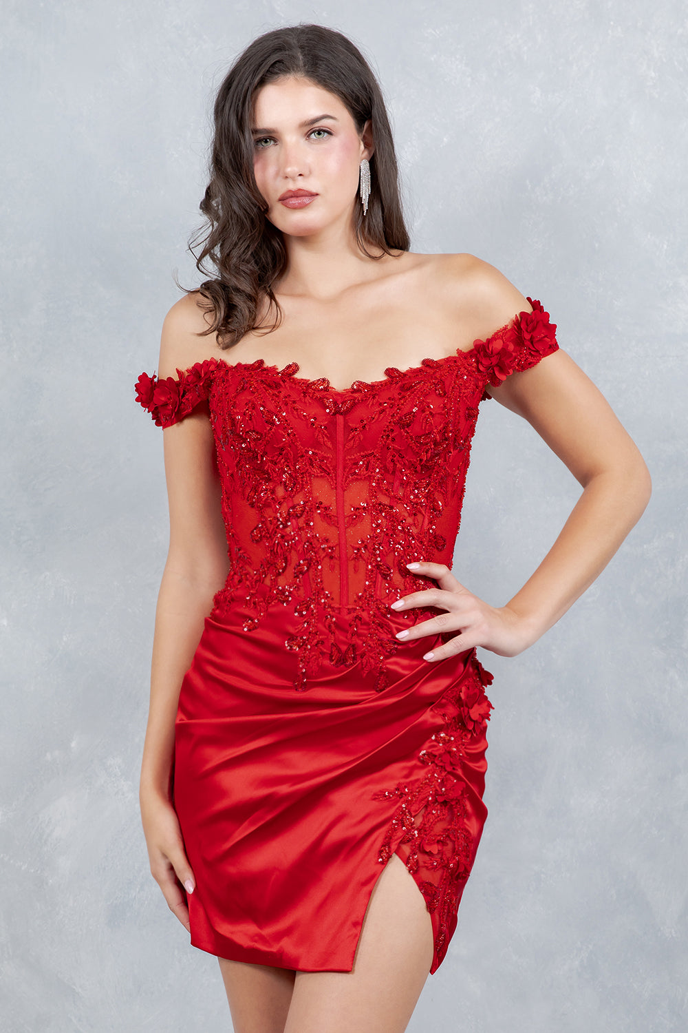 Lace Off Shoulder Short Party Dress by Cinderella Couture USA AS8181JS