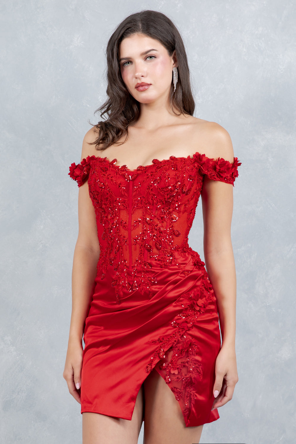 Lace Off Shoulder Short Party Dress by Cinderella Couture USA AS8181JS