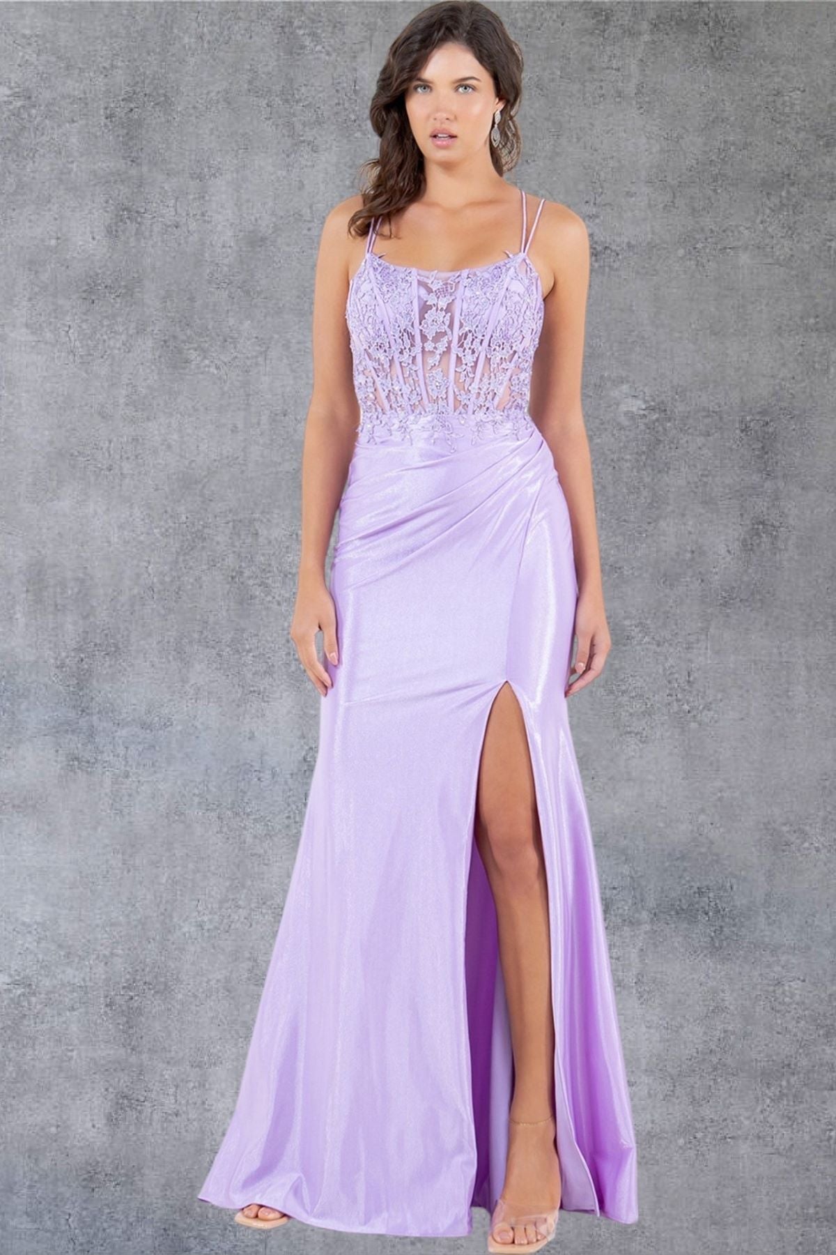 Sequin Scoop Neckline Leg Slit Party Dress by Cinderella Couture USA AS8185J
