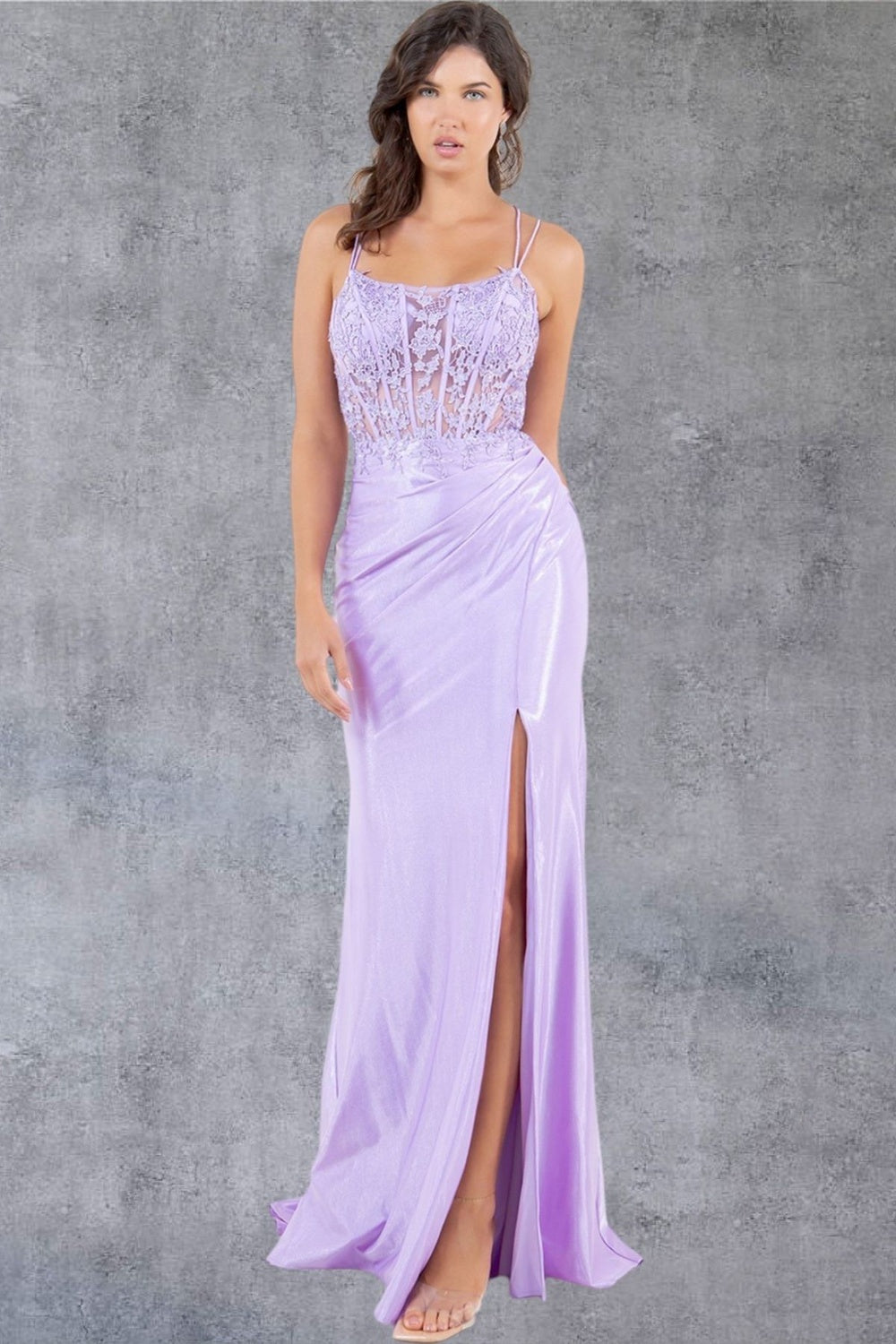 Sequin Scoop Neckline Leg Slit Party Dress by Cinderella Couture USA AS8185J