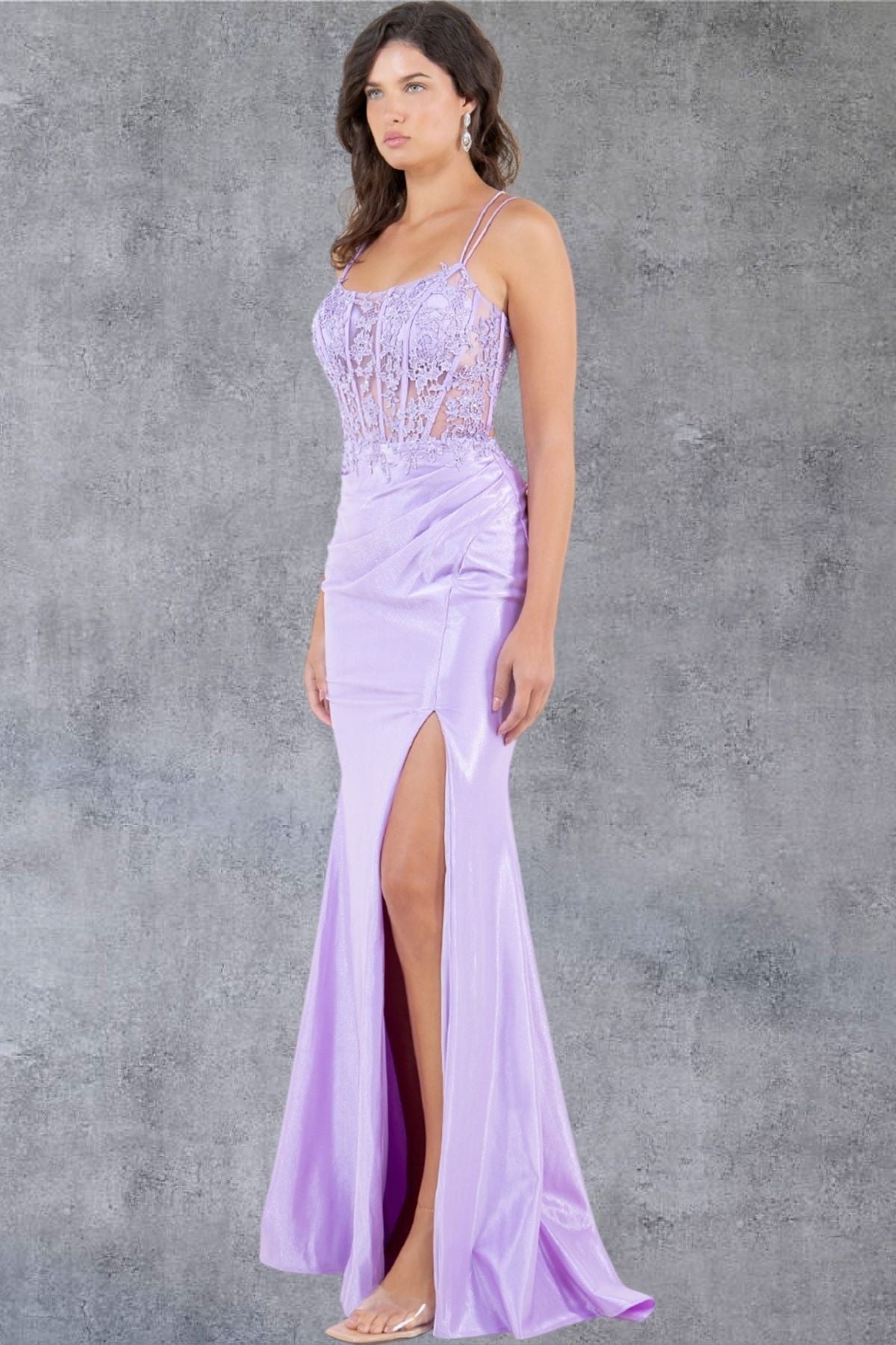 Sequin Scoop Neckline Leg Slit Party Dress by Cinderella Couture USA AS8185J