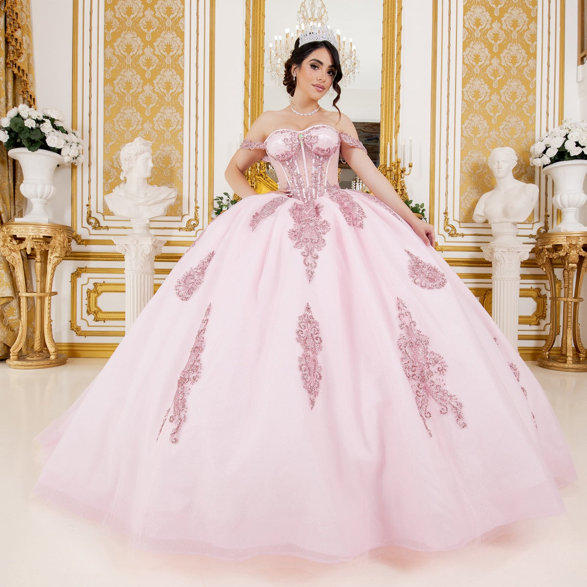Off Shoulder Long Tail Quinceanera Dress by Cinderella Couture USA AS8190J