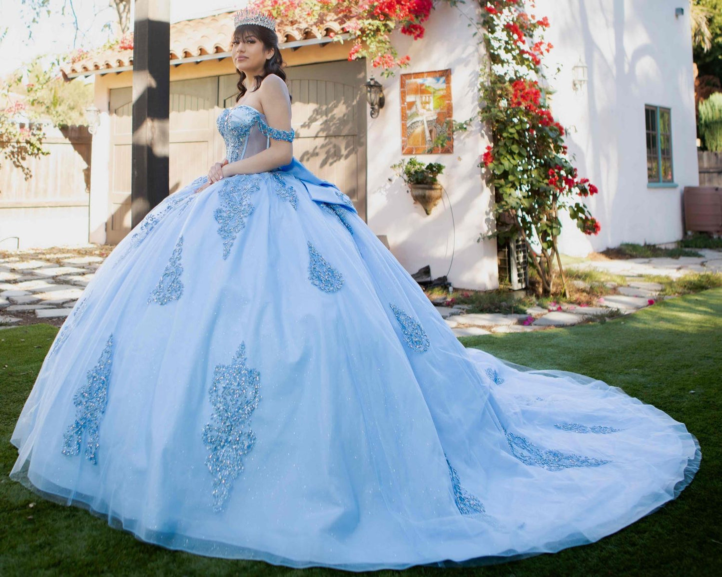 Off Shoulder Long Tail Quinceanera Dress by Cinderella Couture USA AS8190J