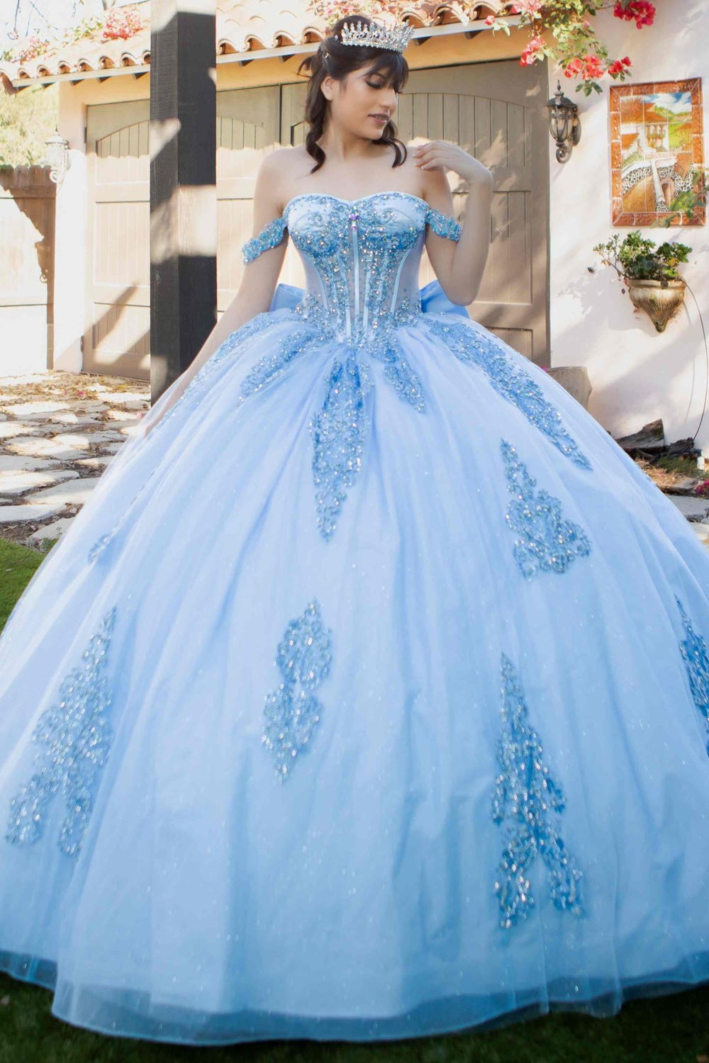 Off Shoulder Long Tail Quinceanera Dress by Cinderella Couture USA AS8190J