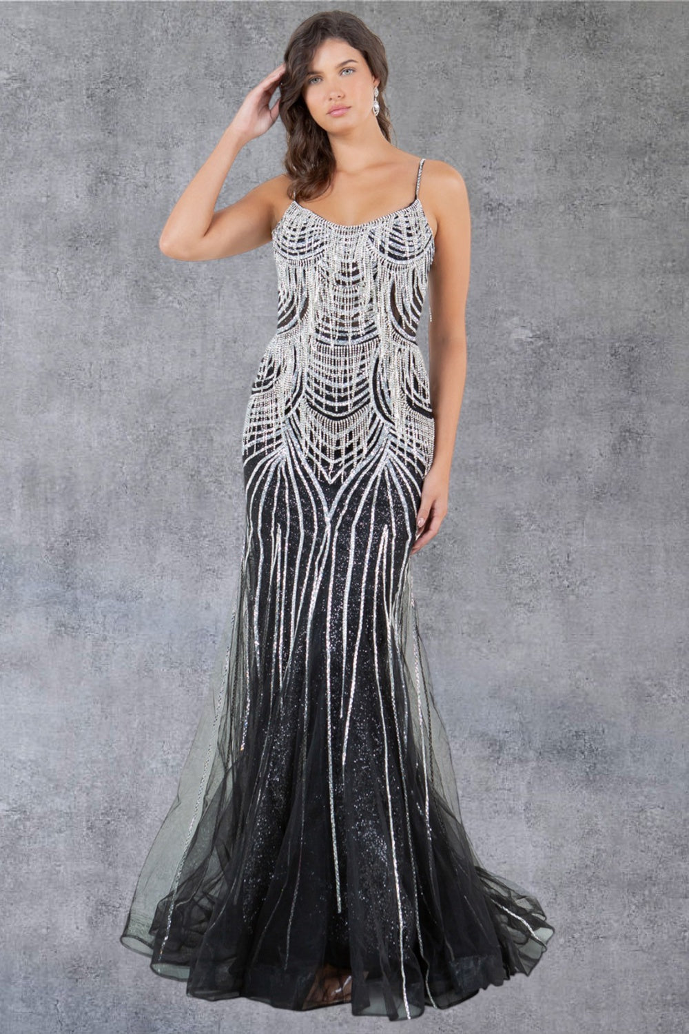 Stone Dangles Strap Sheath Party Dress by Cinderella Couture USA AS8192J