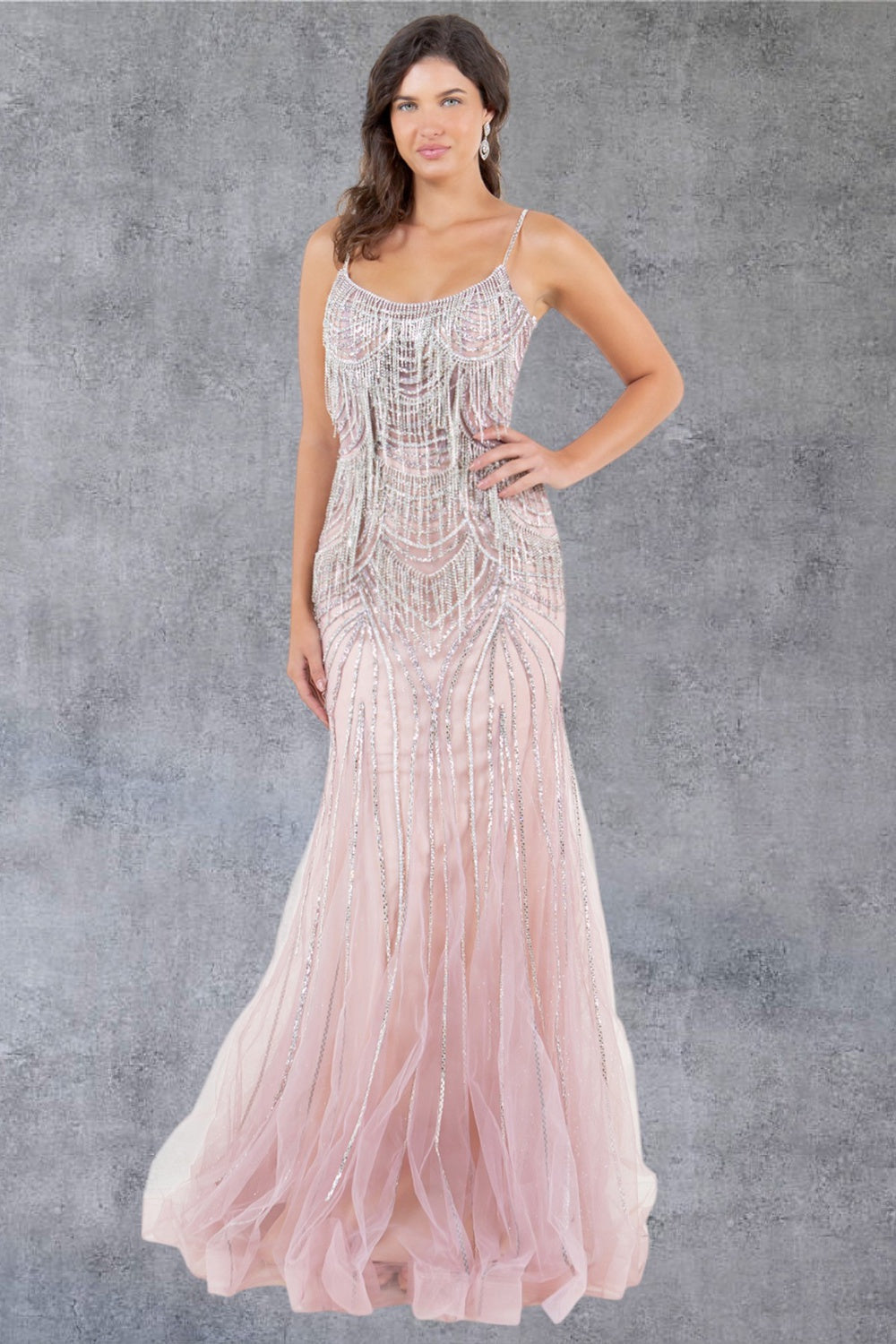 Stone Dangles Strap Sheath Party Dress by Cinderella Couture USA AS8192J