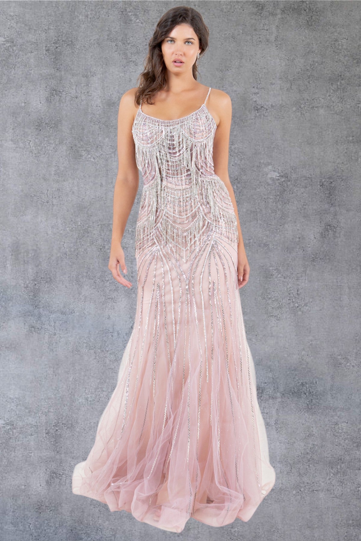 Stone Dangles Strap Sheath Party Dress by Cinderella Couture USA AS8192J