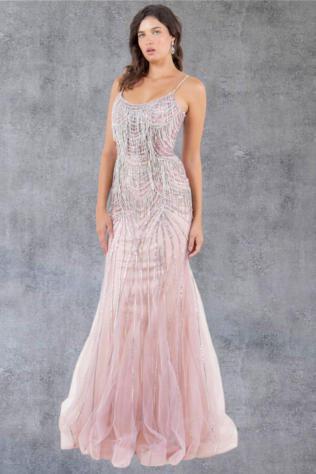 Stone Dangles Strap Sheath Party Dress by Cinderella Couture USA AS8192J